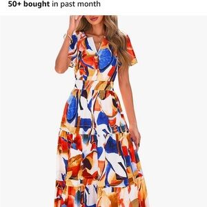 Blue and Orange Flutter Sleeve Maxi Sundress